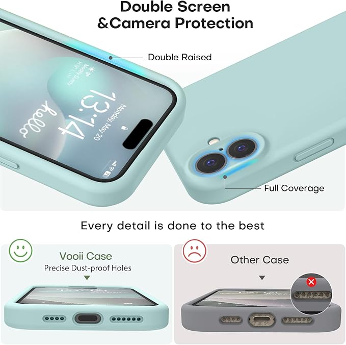 Vooii Compatible with iPhone 16 Plus Case, Liquid Silicone Upgrade [Camera Protection] [Soft Anti-Scratch Microfiber Lining] Shockproof Phone Case for iPhone 16 Plus 6.7 inch - Mint