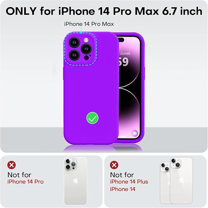 Vooii Compatible with iPhone 14 Pro Max Case, Liquid Silicone Upgrade [Camera Protection] [Soft Anti-Scratch Microfiber Lining] Shockproof Phone Case for iPhone 14 Pro Max 6.7 inch - Neon Purple