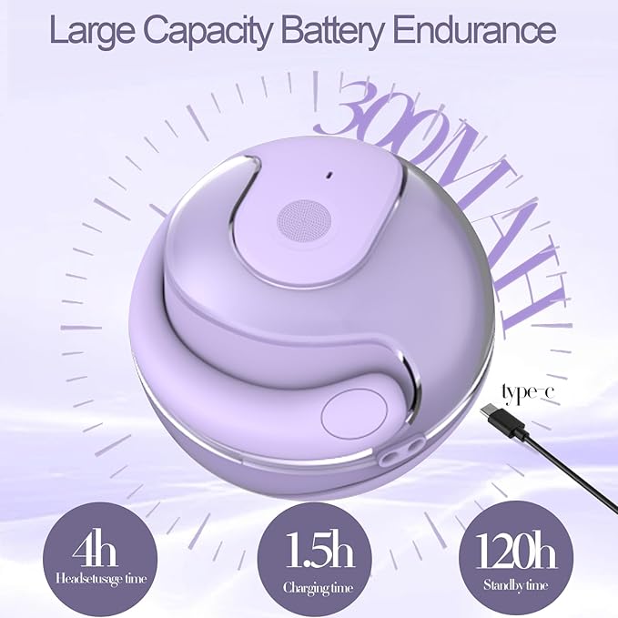 Open Ear Headphones Wireless Bluetooth 5.4, OWS Hanging Earphones Wireless Earbuds with Earhooks and Mic, IPX5 Waterproof, 48H Range, Out of Ear Earbuds for Sports Running Workout Driving(Purple)