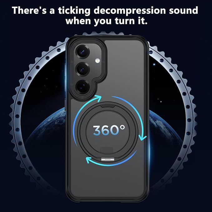 360°Spin Magnetic Stand for Samsung Galaxy S25 Case, [Compatible with Magsafe] Military Grade Drop Protection, Matte Hard Slim S25 Phone Case with Kickstand & Ring Holder (Black) 12