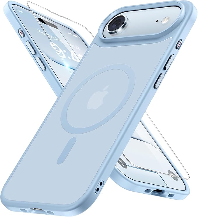 Miracase Magnetic for iPhone Air Case 2025 with Screen Protector(Compatible with MagSafe), Slim Thin Translucent Matte Military-Grade Protected Phone Cover for iPhone 17 Air 6.5" Armbands, Sky Blue