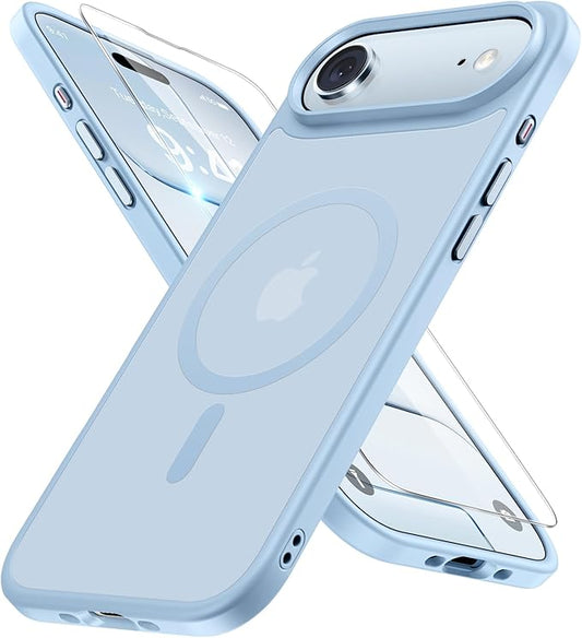 Miracase Magnetic for iPhone Air Case 2025 with Screen Protector(Compatible with MagSafe), Slim Thin Translucent Matte Military-Grade Protected Phone Cover for iPhone 17 Air 6.5" Armbands, Sky Blue