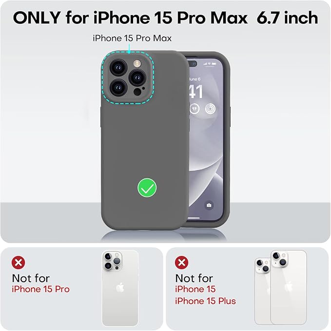 Vooii Compatible with iPhone 15 Pro Max Case, Upgraded Premium Silicone, [Camera Protection] [Soft Anti-Scratch Microfiber Lining] Shockproof Phone Case for iPhone 15 Pro Max 6.7 inch - Dark Grey