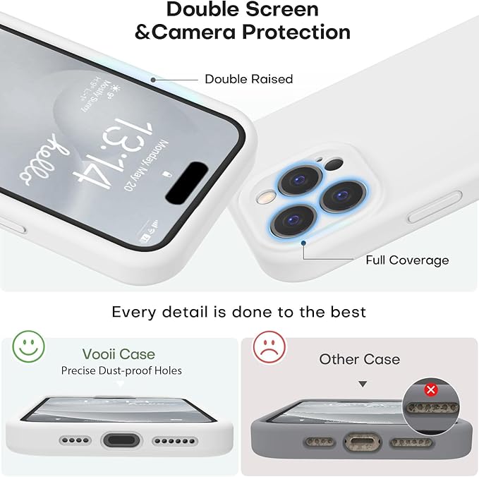 Vooii Compatible with iPhone 16 Pro Case, Liquid Silicone Upgrade [Camera Protection] [Soft Anti-Scratch Microfiber Lining] Shockproof Phone Case for iPhone 16 Pro 6.3 inch - White