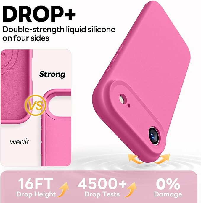 Vooii Magnetic Compatible with iPhone Air Case (Compatible with Magsafe) (Upgraded Camera Protection) Liquid Silicone Shockproof Full Body Protective Phone Cover for Women Men, Pitaya, 6.5"