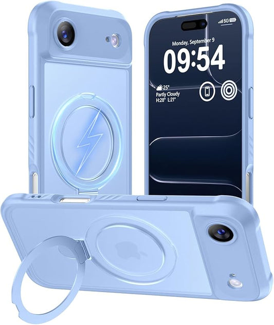 MOCCA Compatible with iPhone Air Case with Magnetic Invisible Stand [Full Camera Protection] [Compatible with Magsafe] Military Drop Shockproof Translucent Matte Phone Case Cover 6.5",Light Blue