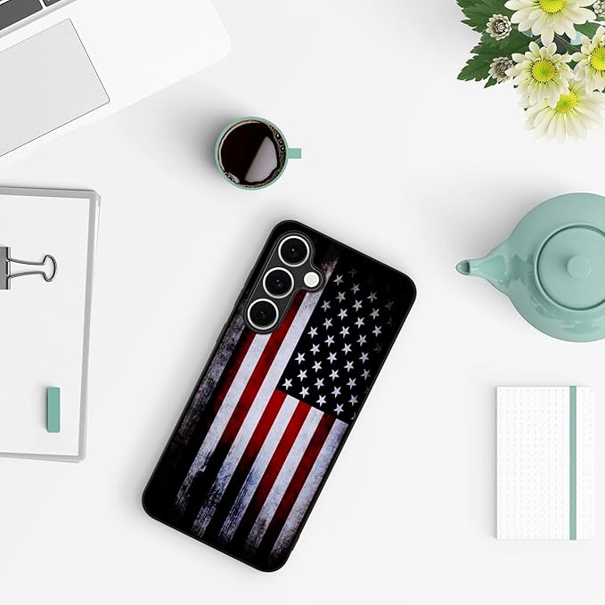Compatible with Samsung Galaxy S24 Fe Case American Flag Pattern Military-Grade Drop Protection Non-Slip Sides Anti-Scratch Back Shockproof Lightweight Slim Case for Samsung Galaxy S24 Fe