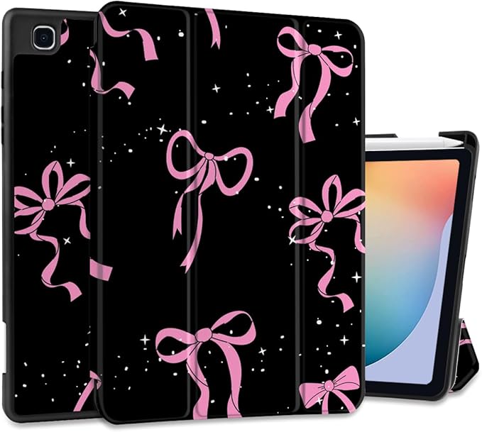 DONGKE Case for Samsung Galaxy Tab S6 Lite 10.4 Inch 2024/2022/2020, Trifold Stand + S Pen Holder + Auto Wake/Sleep + Soft TPU Protective Stand Back Cover, Bows & Stars