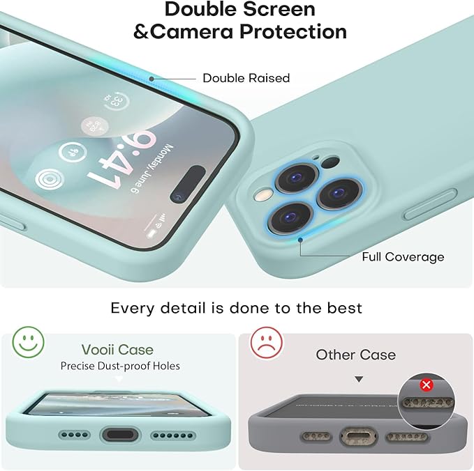 Vooii Compatible with iPhone 15 Pro Max Case, Upgraded Premium Silicone, [Camera Protection] [Soft Anti-Scratch Microfiber Lining] Shockproof Phone Case for iPhone 15 Pro Max 6.7 inch - Mint