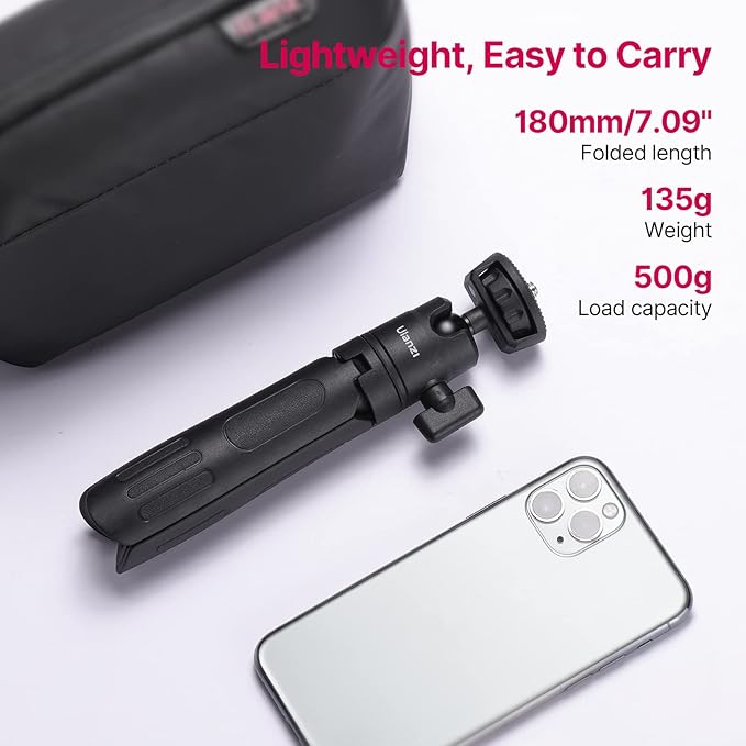 ULANZI M12 Selfie Stick for Action Camera, Portable Phone Tripod Stand with Phone Mount Action Camera Adapter 360° Ball Head, Mini Hand Grip Compatible with GoPro Hero series Smartphone DJI OSMO GoPro