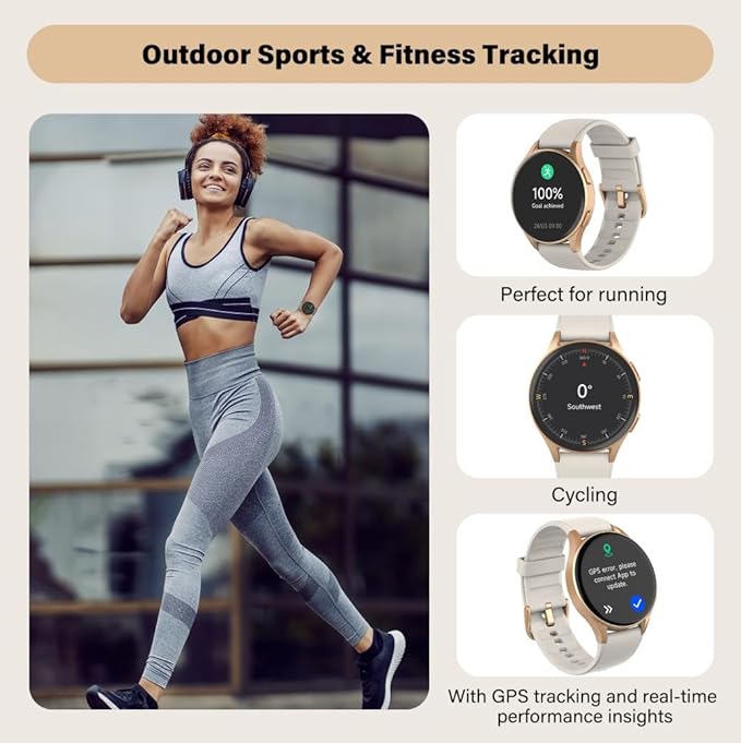 Smart Watch for Women, Built-in Alexa, GPS, HRV, VO2 Max, Blood Oxygen, Sleep & Stress Monitor, Compass, Altimeter, 1.32" AMOLED, Fitness & Women’s Health, iOS Compatible