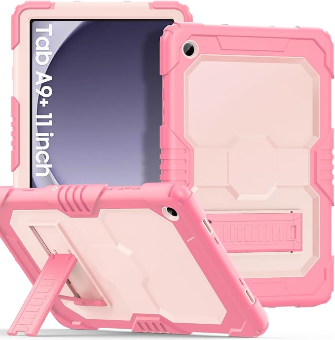 OKP Case for New Samsung Galaxy Tab A9+/ A9 Plus 11 Inch 2023 (SM-X210/X216/X218), Heavy Duty Shockproof Rugged 11" Galaxy A9+ Tablet Protective Cover with Stand for Kids Boys Girls, Pink+Light Pink