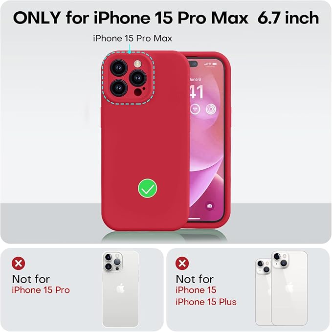 Vooii Compatible with iPhone 15 Pro Max Case, Upgraded Premium Silicone, [Camera Protection] [Soft Anti-Scratch Microfiber Lining] Shockproof Phone Case for iPhone 15 Pro Max 6.7 inch - Red