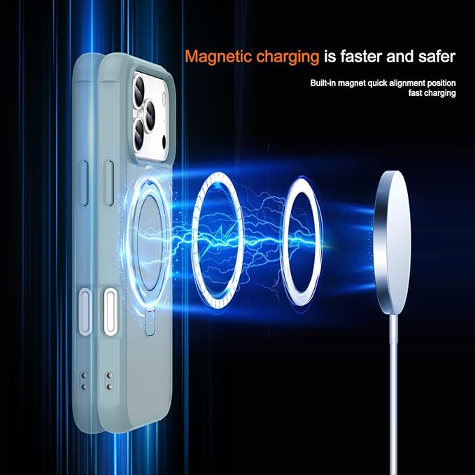 Magnetic Compatible with iPhone 17 Pro Case with Stand [Military Grade Drop Tested][Compatible with Magnet] Ring Translucent Slim Hard Back Soft Edge, Teal Green