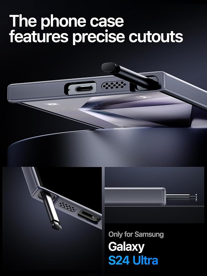 QTlier for Samsung Galaxy S24 Ultra Case, 360° Rotatable Magnetic Ring Stand Case, [Military-Grade Protection] [Raised Camera Frame] Case for Samsung Galaxy S24 Ultra, Matte Translucent Grey