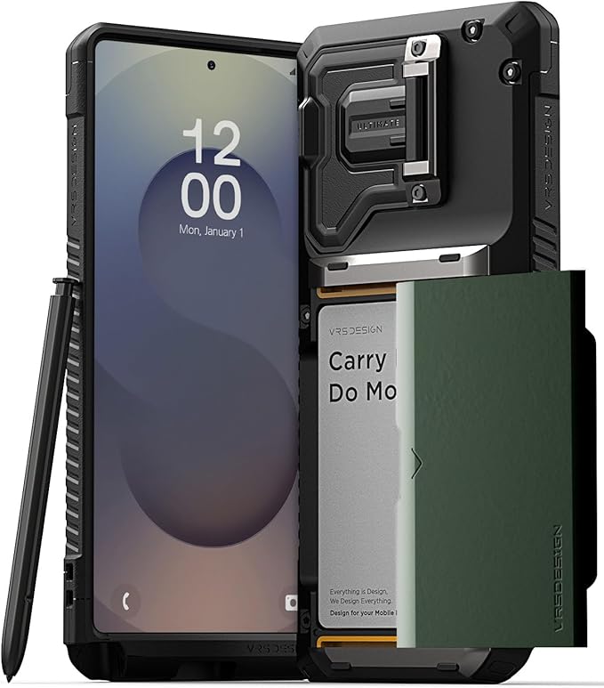 VRS DESIGN Damda Glide DuoGuard for Galaxy S25 Ultra Case (2025), Premium Sturdy Fully Covered Camera Lens Protection Cover Card Holder Wallet Case (Logo Green)