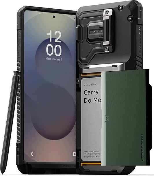 VRS DESIGN Damda Glide DuoGuard for Galaxy S25 Ultra Case (2025), Premium Sturdy Fully Covered Camera Lens Protection Cover Card Holder Wallet Case (Logo Green)