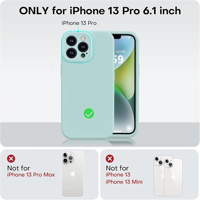 Vooii Compatible with iPhone 13 Pro Case, Liquid Silicone Upgrade [Camera Protection] [Soft Anti-Scratch Microfiber Lining] Shockproof Phone Case for iPhone 13 Pro 6.1 inch - Mint