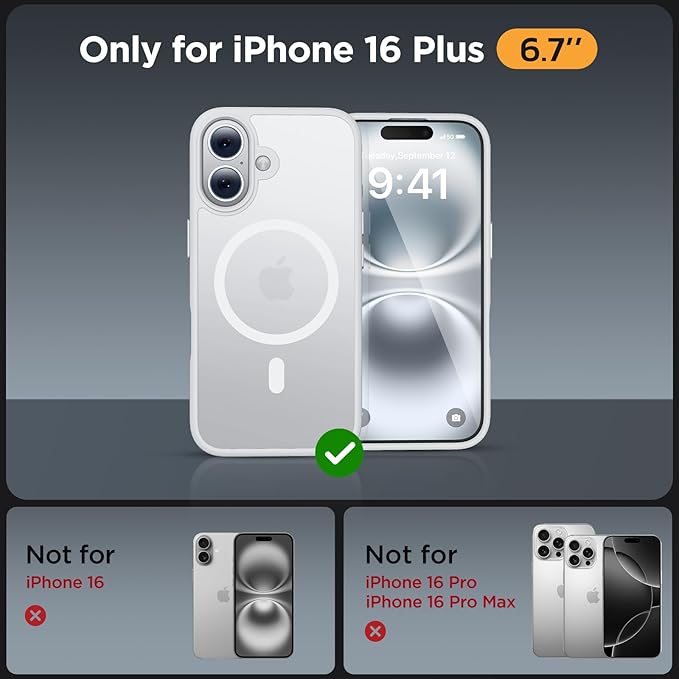 Miracase Magnetic Series for iPhone 16 Plus Case [Compatible with MagSafe] [with 2X Screen Protectors] Military-Grade Protection, Anti-Fingerprint, Slim Phone Case for 16 Plus 6.7 inch - White
