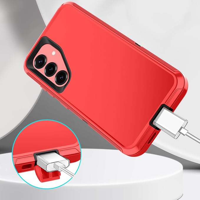 for Samsung Galaxy S25 Plus Case Heavy Duty Protective Shockproof Dropproof 3-Layer Full Body Protection [Without Screen Protector] Tough Rugged Case for Galaxy S25 Plus,Red/Black