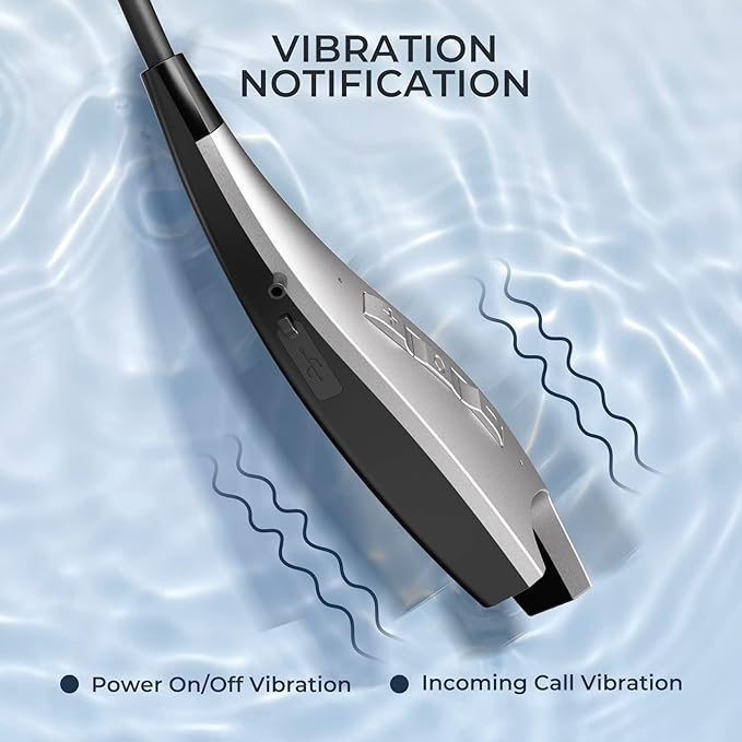 Neckband Bluetooth Headphones, Around The Neck Headphones 24H+ Playtime, Bluetooth Headsets with Call Vibration, Shark Jaw Design Wireless Earbuds+Noise Isolation/Mic/IPX7 Waterproof, Silver