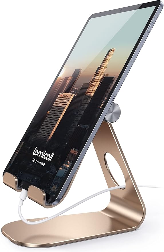 Lamicall Tablet Stand, Adjustable Tablet Holder - Desktop Stand Dock Holder Compatible with 4-13" Tablets Such as iPad Pro 11, 9.7, 10.5, 12.9 Air Mini, Kindle, Tab, iPhone Air 17 Pro Max, Gold