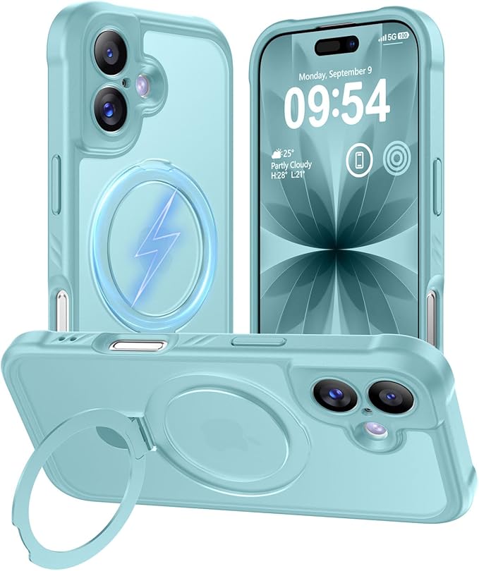 MOCCA Compatible with iPhone 17 Case with Magnetic Invisible Stand [Full Camera Protection] [Compatible with Magsafe] Military Drop Shockproof Translucent Matte Phone Case Cover 6.3",Blue