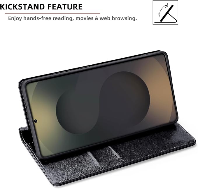 for Samsung Galaxy S24 Ultra Wallet Case, Genuine Leather Flip Folio Cover with RFID Blocking Card Holder & Kickstand, [Shockproof TPU Inner Shell] for Samsung Galaxy S24 Ultra, Black