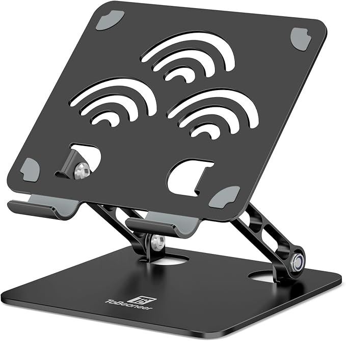 Adjustable Tablet Stand for Desk, Premium Aluminum Holder for iPads, Tablets, Kindles, Switch, Phones, and All Devices up to 14 Inches. Portable and Foldable Black, Plus Size