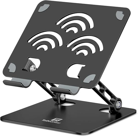 Adjustable Tablet Stand for Desk, Premium Aluminum Holder for iPads, Tablets, Kindles, Switch, Phones, and All Devices up to 14 Inches. Portable and Foldable Black, Plus Size