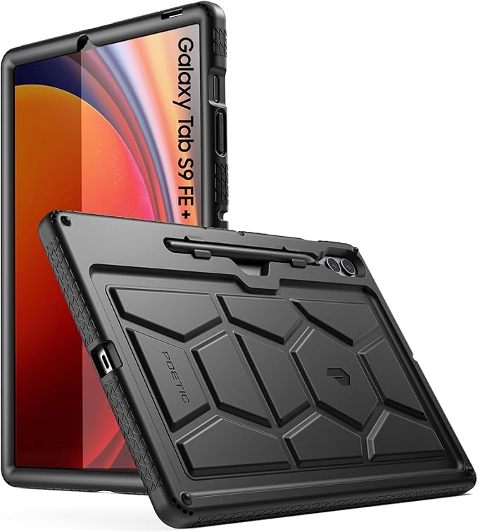 Poetic TurtleSkin Case for Samsung Galaxy Tab S9 FE+ Plus (2023 Release) 12.4 inch Case with S Pen Holder, Heavy Duty Shockproof Kids Friendly Protective Silicone Cover, Black