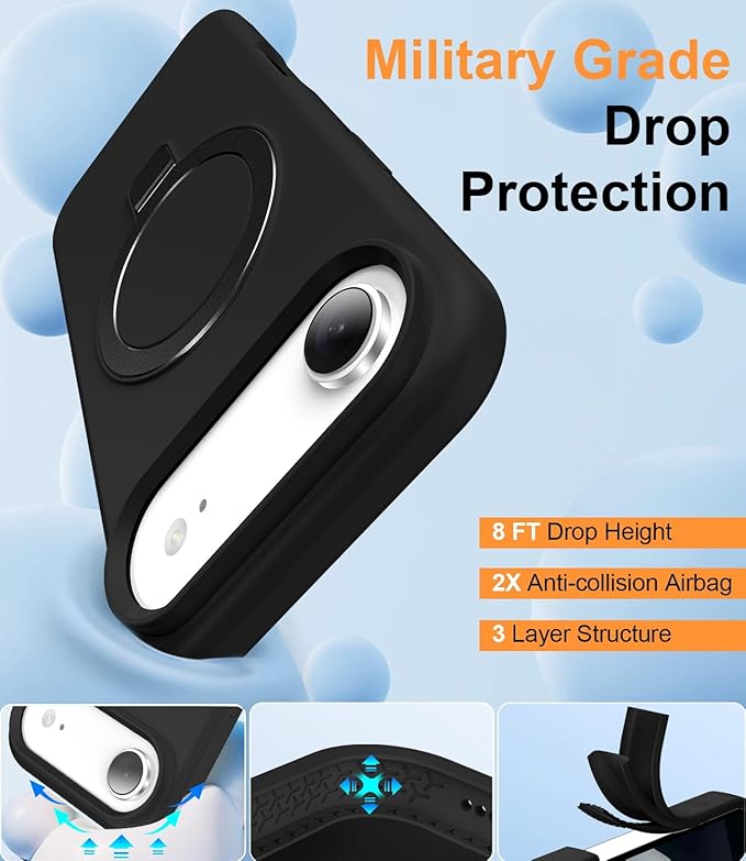 ZHK Liquid Silicone Designed for iPhone Air Case with Magnet Stand, [Precise Camera Lens Protection][Mil-Grade Drop Shockproof][Soft Anti-Scratch Microfiber Lining] Slim Fit Cover, Black