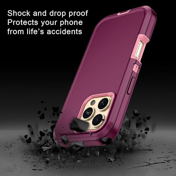for iPhone 16 Pro Case Shockproof Dust/Drop Proof 3-Layer Full Body Protection [Without Screen Protector] Rugged Heavy Duty Cover Case for Apple iPhone 16 Pro 6.3" 2024,Purple/Pink