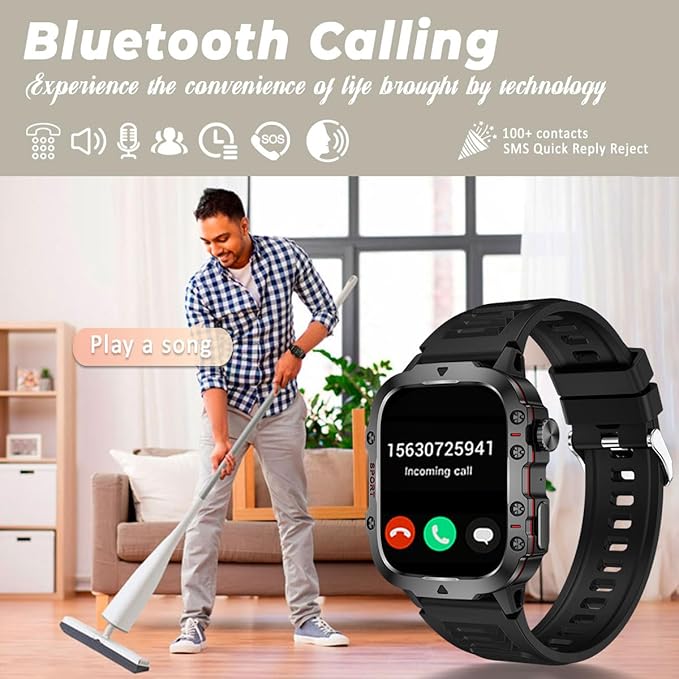 SmartWatch Men Bluetooth Call Fitness Tracker 1.91" HD Full Touch Screen Make/Answer Calls Smart Watches IP68 Waterproof Silicone Strap Outdoor Sport Activity Watch for Android iOS (Black)