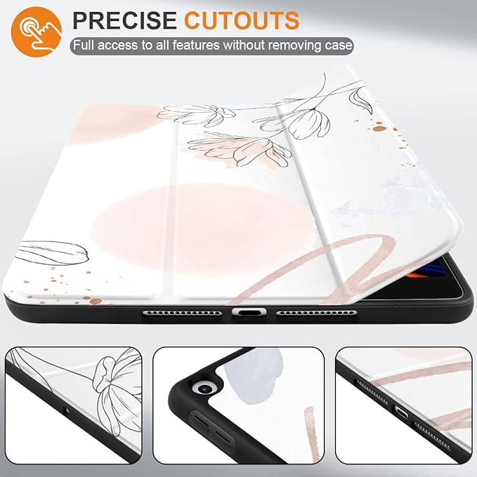 DONGKE Case Compatible with iPad 10.2 Inch 2021 2020 2019 iPad 9th/8th/7th Generation with Pencil Holder, Slim Stand Protective Case with Soft TPU Back, Auto Sleep/Wake Cover, Abstract Flowers