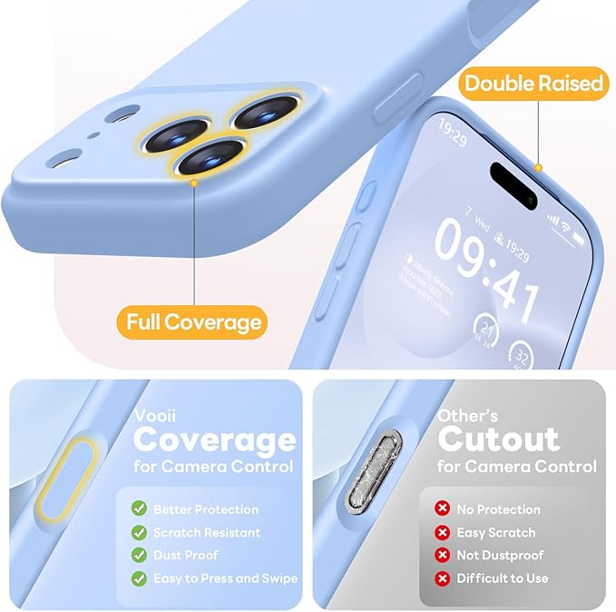 Vooii Magnetic Compatible with iPhone 17 Pro Max Case (Compatible with Magsafe) (Upgraded Camera Protection) Liquid Silicone Shockproof Full Body Protective Phone Cover for Women Men, Light Blue, 6.9”