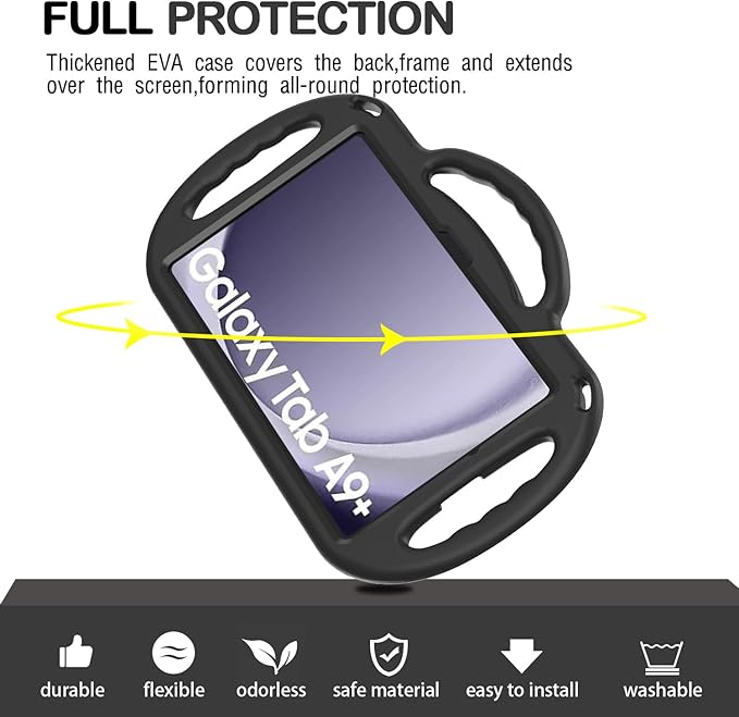 AVAWO Kids Case for Samsung Galaxy Tab A9+/A9 Plus 11 Inch 2023 Case, with Strap, Shockproof Lightweight Handle Stand 2023 Model (SM-X210/X216/X218), Black
