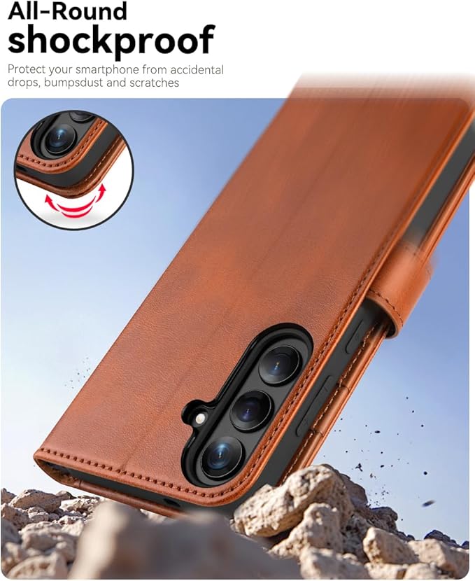 OCASE Compatible with Galaxy S25 Plus Wallet Case, PU Leather Flip Folio Case with Card Holders RFID Blocking Kickstand [Shockproof TPU Inner Shell] Protective Phone Cover 6.7 Inch 2025, Brown