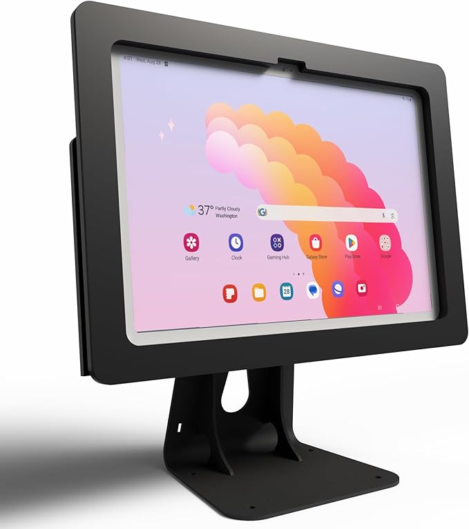 TABcare Anti-Theft Acrylic Case with 360 Rotate 180 Swivel Metal Desktop Stand & 90-Degree USB C Cable for Samsung Galaxy TAB 12.4" Tablet (Black, TAB S7+/S8+/S9+ 12.4 S7 FE S9 FE+)