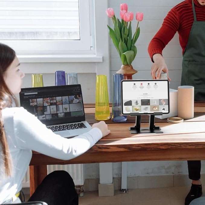 KABCON Tablet Stand,Adjustable Drawing Holder Eye-Level Aluminum Solid Stand for Desk, Portable Monitor, iPad Pro 9.7 10.5 Air Mini,Microsoft Surface Pro,Tab-Up to 15''