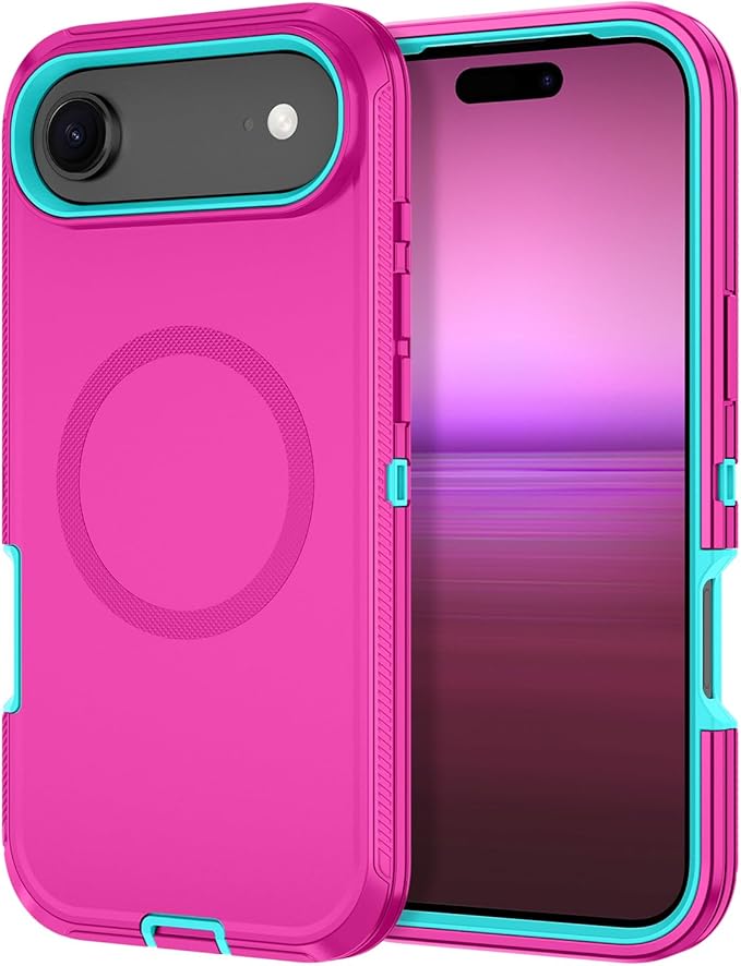 for iPhone Air Case/iPhone 17 Air Case [Compatible with MagSafe] Shockproof 3-Layer Full Body Protection [Without Screen Protector] Rugged Heavy Duty Cover for Apple iPhone Air,Rose Red/Green