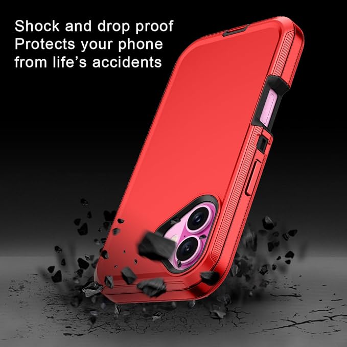 for iPhone 16 Plus Case Shockproof Dust/Drop Proof 3-Layer Full Body Protection [Without Screen Protector] Rugged Heavy Duty Cover Case for Apple iPhone 16 Plus 6.7" 2024,Red/Black