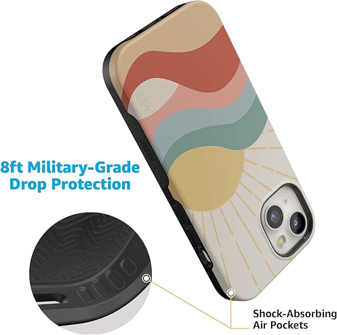 Casely iPhone 14 Case | Here Comes The Sun | Cute Colorblock Sunset | Compatible with MagSafe | Bold Protective Design