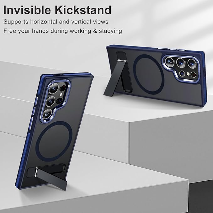 Magnetic Case for Samsung Galaxy S24 Ultra with Stand, Compatible with MagSafe, Anti-Slip Cover with Military-Grade Protection, Slim Phone Case for Galaxy S24 Ultra (Darkblue)