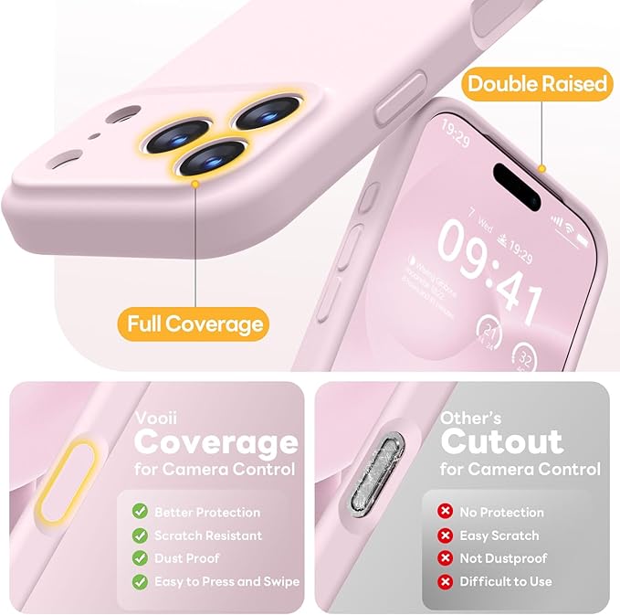 Vooii Magnetic Compatible with iPhone 17 Pro Max Case (Compatible with Magsafe) (Upgraded Camera Protection) Liquid Silicone Shockproof Full Body Protective Phone Cover for Women Men, Chalk Pink, 6.9”