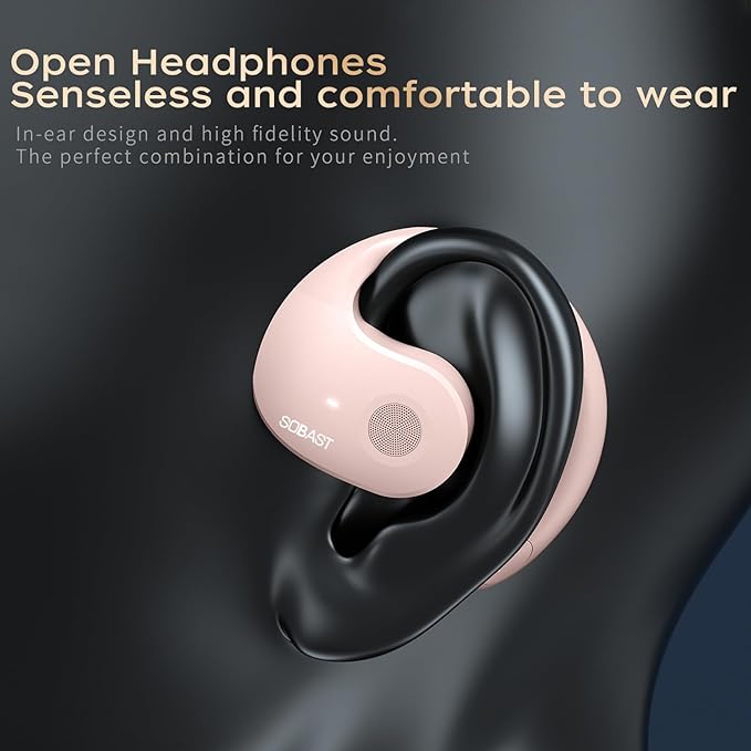 Open Ear Wireless Hanging Earbuds, Ideal for Workout, Non - in - Ear Design with Wireless Connectivity, Sports - Oriented with Ultra - Long Battery Life, Spherical Shape, Pink