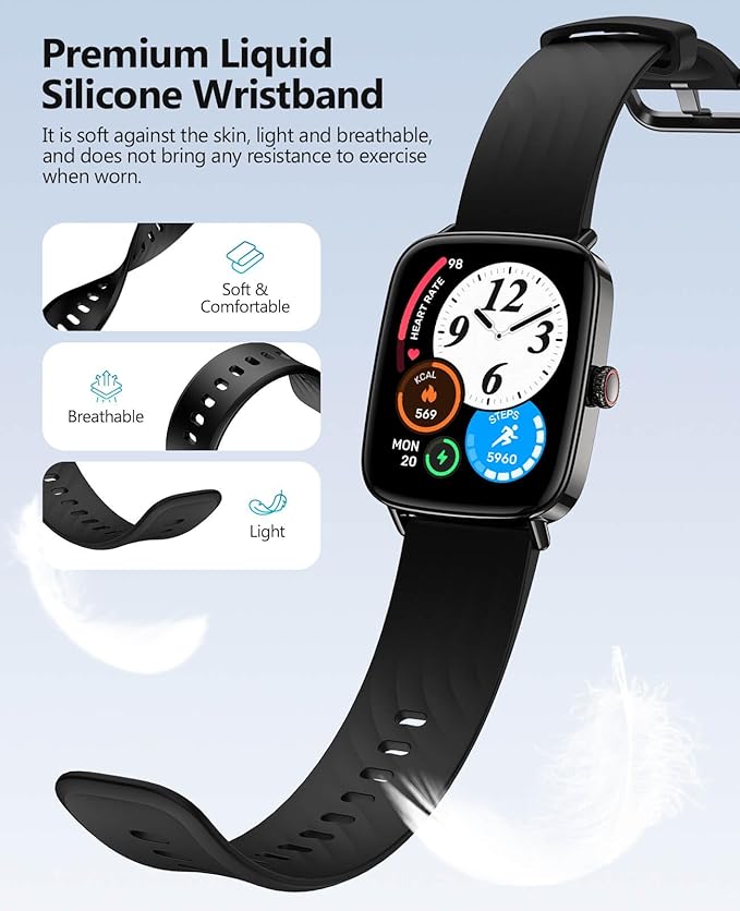 AI Voice-Controlled Smart Watches with 1.85" Screen - IP68 Waterproof, 24/7 Heart Rate Monitoring, Stress/Sleep/SpO2 Tracker, 100+ Sports Modes, Weather, Compatible with Android & iOS, Black