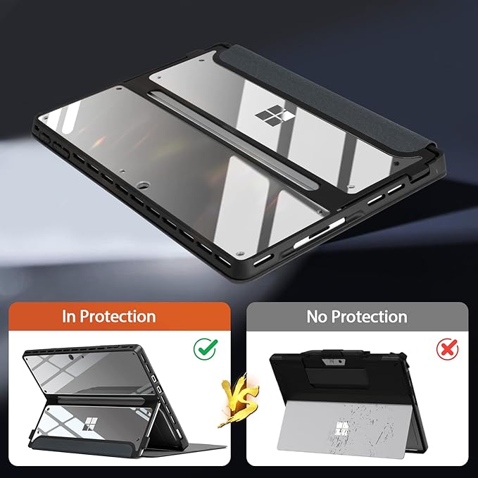 CoBak Case for Surface Pro 2024 Copliot PC 11th Edition - for Microsoft 13 Inch Tablet, Fits Keyboard and Kickstand with Multiple Angle (Black, Pro 11/10/9/8/X)