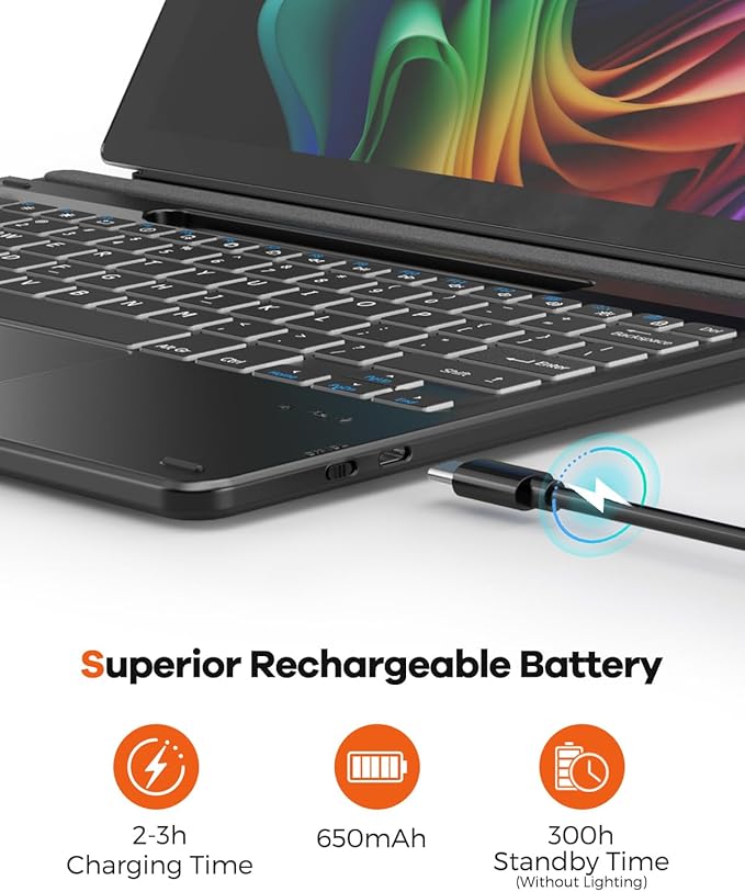 Doohoeek Surface Pro 11/10/9/8/X 13 Inch Keyboard, Bluetooth Keyboard with Touch Pad & Pen Slot & Lighting Keys Compatible with Surface Pro Copilot+ 13", Ultra-Slim Keypad for Windows 11, Black