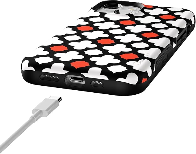 Casely iPhone 14 Case | Red Lattice Tile | High Contrast Design | Compatible with MagSafe | Bold Protective Design